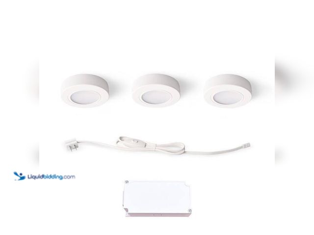 Lot 49-5414022 - Plug-In 3-Light White Dimmable Integrated LED Under Cabinet Puck Light with J-box, unused