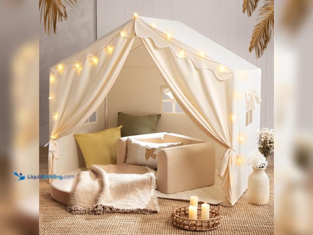 Lot 49-3528839 - Tiny Land Kids Tent with Mat and Star Lights, Indoor Playhouse for Toddlers, 57"x36"x52" Large Readi...