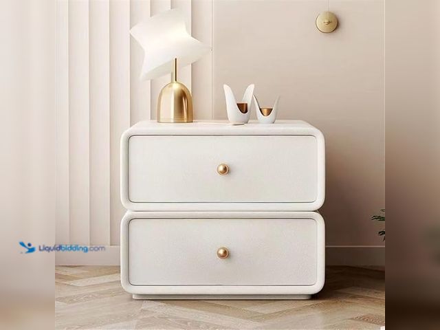 Lot 49-1630909 - Premium Faux Leather Modern Nightstand Bedside Table with Efficient Double-Layer Drawers and Rotatin...