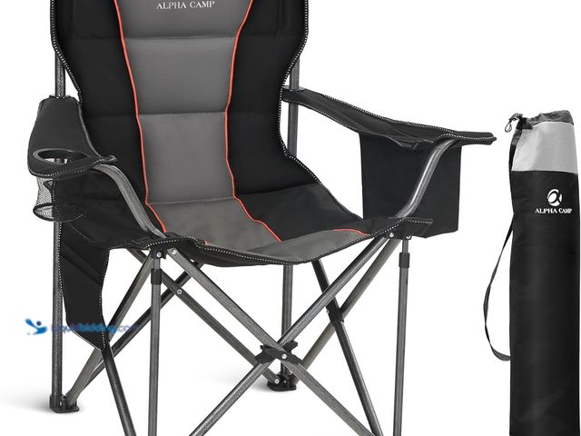 Lot 49-5543325 - ALPHA CAMP Oversized Folding Camping Chair, Heavy Duty Portable Lawn Chairs with Cooler Bag, Side Po...