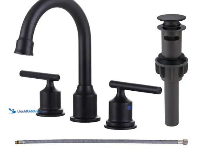 Lot 49-1518140 - WOWOW 8 in. Widespread Double Handle Bathroom Faucet with Drain Kit in Matte Black Model # 2320500B-...