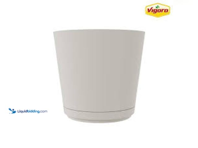 Lot 49-5488496 - QTY 3 - Vigoro Kyra Medium Cottage Stone Plastic Round Planter with Attached Saucer (12 in. L x 12 i...