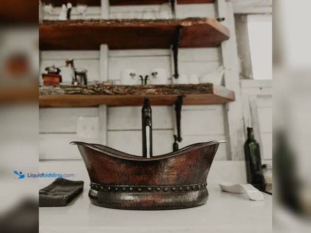 Lot 49-1521315 - Premier Copper Products Bath Tub Hammered Copper Vessel Sink in Oil Rubbed Bronze Model # VBT20DB, U...
