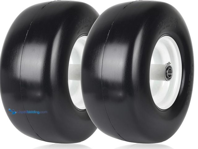 Lot 49-5447846 - (2-Pack)  Flat Free Tire and Wheel - Universal  Solid Rubbe Riding Lawn Mower Tire with Rim. Used