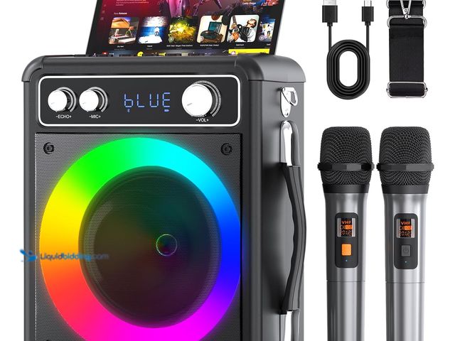 Lot 49-5459520 - Karaoke Machine, Portable Bluetooth Karaoke Speaker with 2 Wireless Microphones. Model #B0CCJDG68C. ...