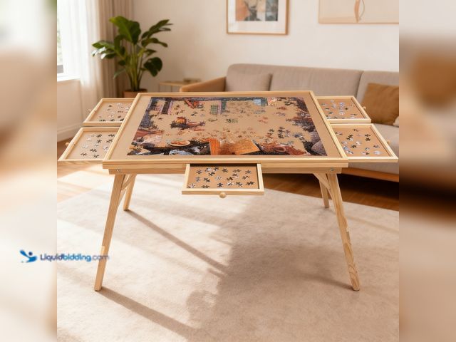 Lot 49-5574215 - 27" H Tall 1500 Piece Puzzle Table with Legs, 5 Drawers, 34" W x 26" D Large Wood Folding Jigsaw Puz...