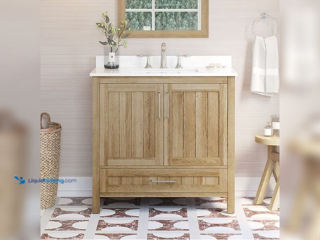 Lot 49-3610824 - OVE Decors Kansas 36-in White Oak Undermount Single Sink Bathroom Vanity with White Engineered Marbl...