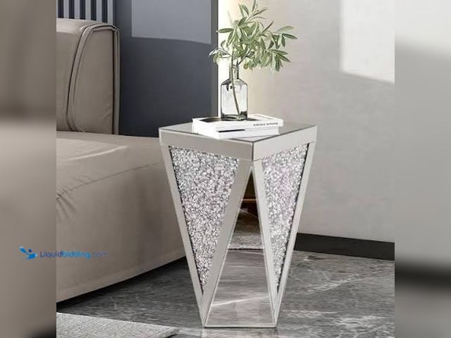 Lot 49-5545085 - space-saving silver end table featuring a mirrored finish and sparkling crystal inlays Unused