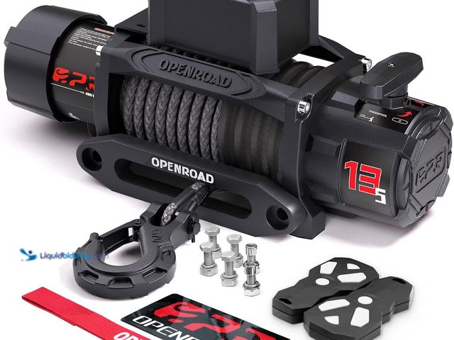 Lot 49-3617633 - OPENROAD 13500 lb Winch,12V Electric Winch with 3/8"×85' Synthetic Rope-Panther Series 3S - Used , s...