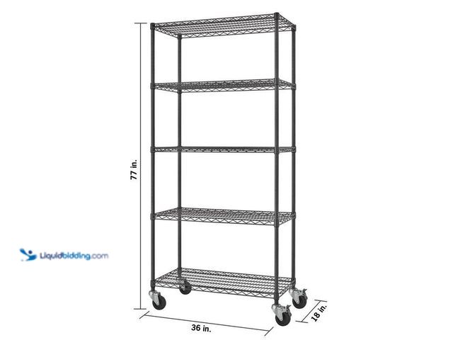 Lot 49-2000787 - TRINITY PRO Black 5-Tier Rolling Steel Wire Garage Storage Shelving Unit (36 in. W x 77 in. H x 18 i...