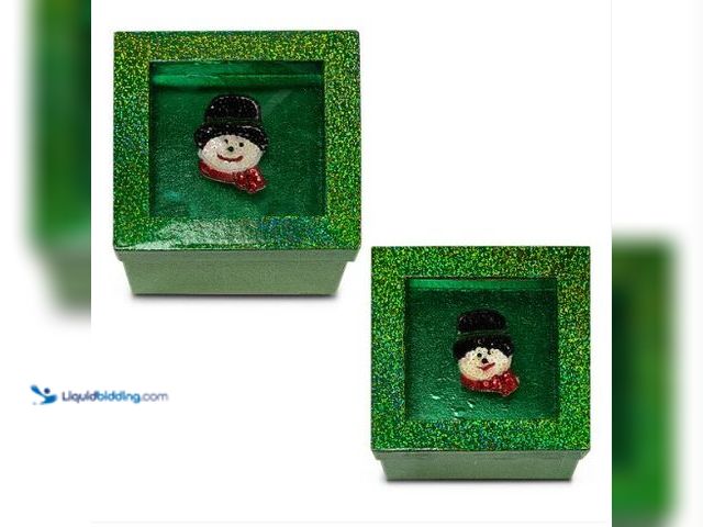 Lot 49-1555005 - Lot of (2) Hologram Gift Box Set with Decorative Snowman Sequin Applique/Patch - Green, Model# BX792...