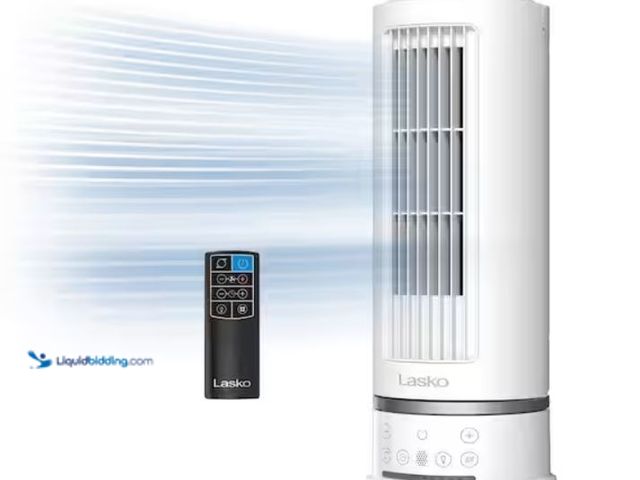 Lot 49-2006745 - Lasko StealthBreeze 15 in. 12-Speed Oscillating Tower Fan in White, Quiet DC Motor for Home, 15° Til...