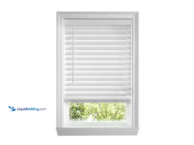 Lot 49-3432067 - Home Decorators Collection White Cordless Premium Faux Wood blinds with 2.5 in. Slats - 57.5 in. W x...