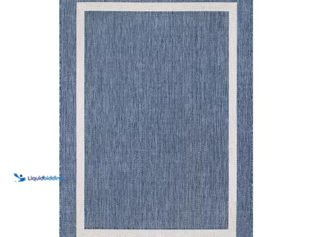 Lot 49-1628122 - Beverly Rug Waikiki Blue/White 5 ft. x 7 ft. Bordered Indoor/Outdoor Area Rug. Model:HD-WKK20446-5X7...