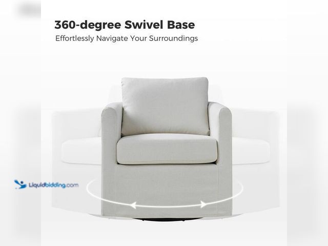 Lot 49-5543957 - Christepher White Modern Slipcovered 360° Swivel Arm Chair, Model # CHMJ0949-WTE-S2, unused, has att...