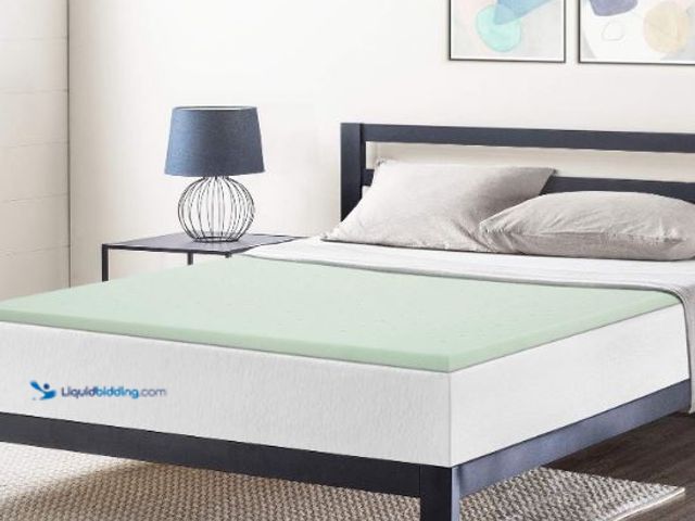 Lot 49-1558959 - 1 Inch Ventilated Memory Foam Mattress Topper, Calming Green Tea Infusion, CertiPUR-US Certified, KI...