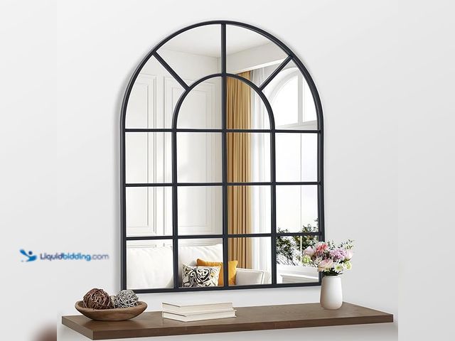Lot 49-3470790 - NIMURY Arched Window Mirror, 36"x40", Black Frame, Wall Mounted, Modern Style, Bathroom Mirror, Mode...