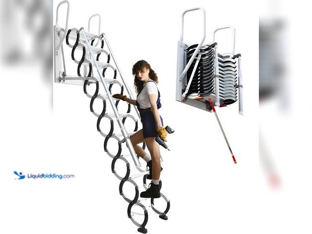 Lot 49-5453230 - Wall-Mounted Folding Stairs, 12 Steps, 3.2m Folding Loft Staircase with Handrails, Telescoping Attic...