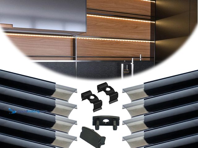 Lot 49-5485688 - Muzata 10Pack 6.6FT/2M LED Channel Black Aluminum U Shape LED Strip Channel with Transparent Smoky B...