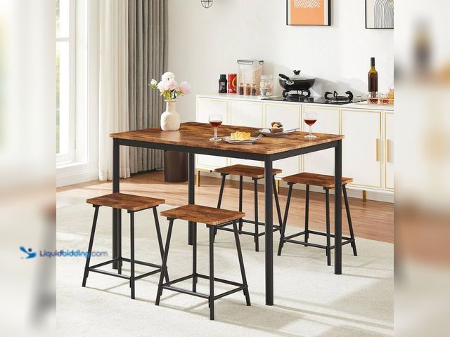 Lot 49-3525152 - Vecelo 5-Piece Small Dining Table Set with Stools for 4, Industrial Kitchen Table and Chairs Set for...