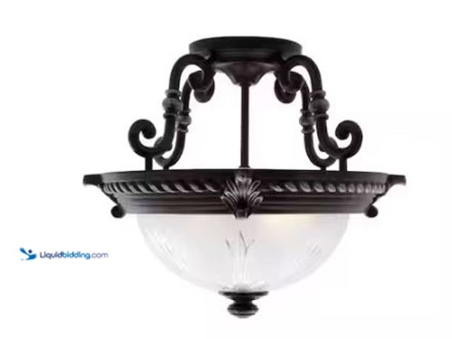 Lot 49-1518281 - Hampton Bay Bercello Estates 15 in. Traditional 2-Light Volterra Bronze Semi-Flush Mount Ceiling Lig...