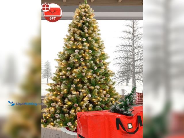 Lot 49-1548130 - Yexmas 9ft Pre-Lighted Christmas Tree, 8 Modes LED Lights, Artificial Xmas Tree with Large Storage B...