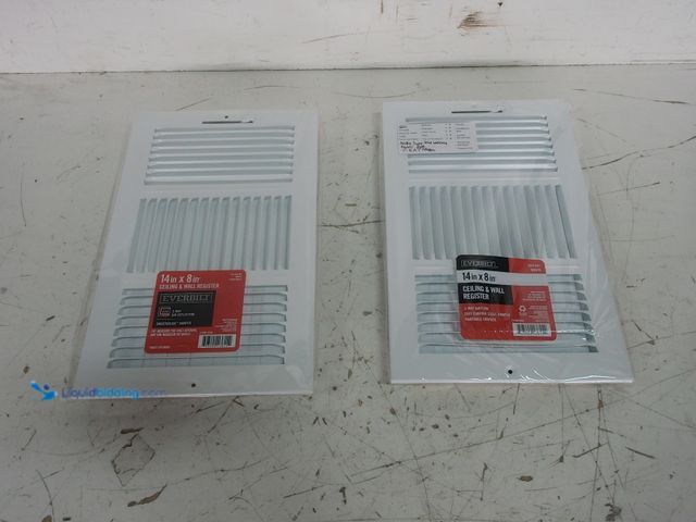 Lot 49-3631576 - Lot of (2) Everbilt 14 in. x 8 in. 3-Way Steel Wall/Ceiling Register in White, Model # E103M14X08, N...