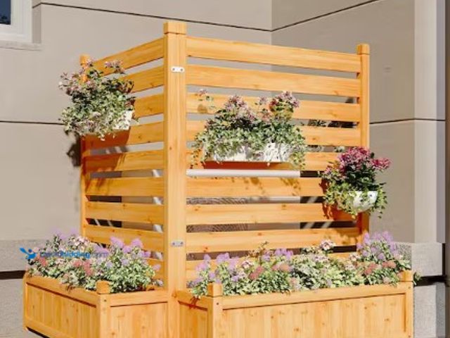Lot 49-2025675 - Sizzim 32 in. Yellow Wood Outdoor Privacy Screen with Planter Box for Air Conditioner (32 in. L x 32...