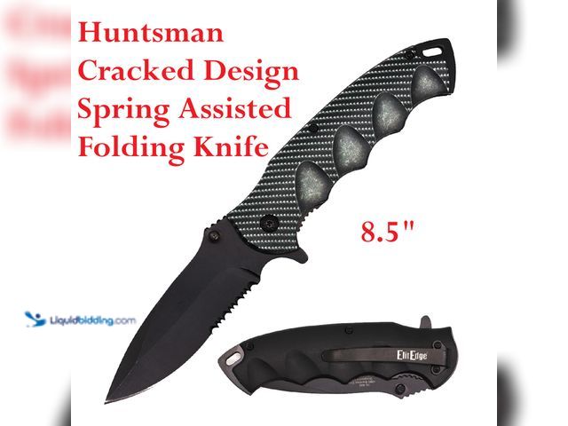 Lot 49-1616317 - ElitEdge Huntsman Cracked Design Spring Assisted Folding Knife 8.5" Dark Grey with Partially Serrate...