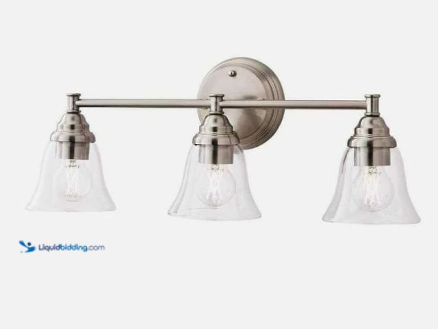 Lot 49-5555528 - Hampton Bay Marsden 23.5 in. 3-Light Brushed Nickel Transitional Vanity, unused, Box Damaged