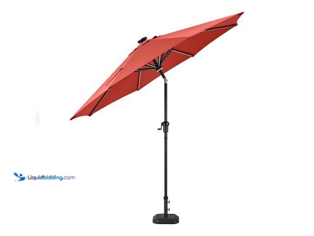 Lot 49-2024410 - Hampton Bay 9 ft. Aluminum Market LED Solar Auto-Tilt Patio Umbrella in Chili Red. Model # UCA202004...