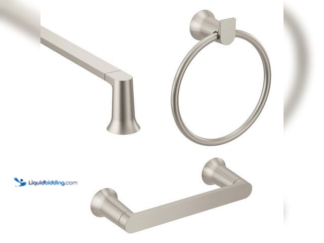 Lot 49-5414641 - MOEN Genta 3-Piece Bath Hardware Set with 24 in. Towel Bar, Paper Holder and Towel Ring in Brushed N...