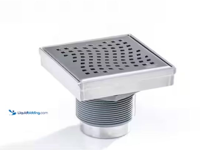 Lot 49-1623487 - Oatey Design line 4 in. x 4 in. Stainless Steel Square Shower Drain with Wave Pattern Drain Cover, M...