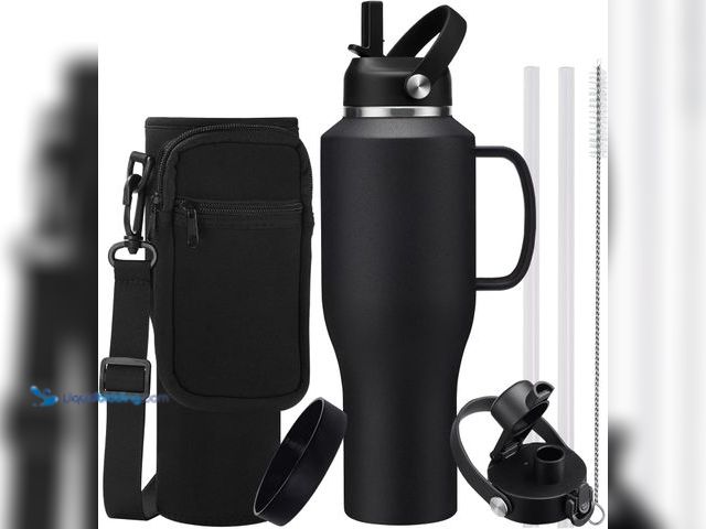 Lot 49-3528875 - 40oz Insulated Water-Bottle with Handle - Straw & Auto Chug Lid, Protective Boot, Carrier Bag, Stain...