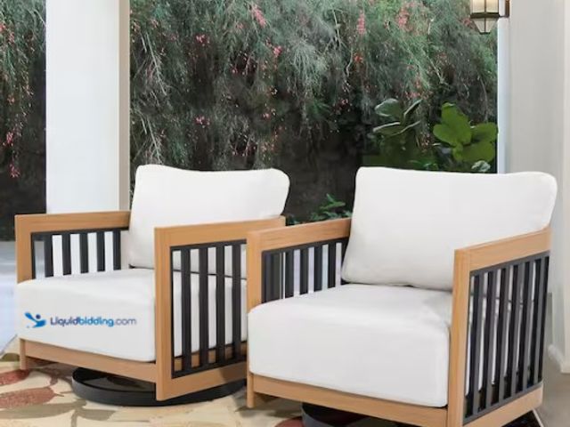 Lot 49-5580803 - PEAK HOME FURNISHINGS
Sereno Aluminum Outdoor Swivel Lounge Chairs with White Cushion (2-Pack). Mod...