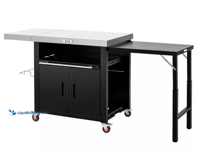 Lot 49-2000127 - Feasto Outdoor Movable Kitchen Island With 2 Foldable Side Tables & Pull-Out Plate, Grill Cart, Mode...