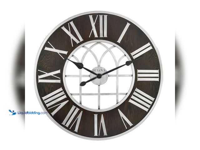 Lot 49-5406383 - Bulova 30 in. H X 30 in. W oversized round wall clock with Roman Numerals, Model # C4894, Used, Scuf...