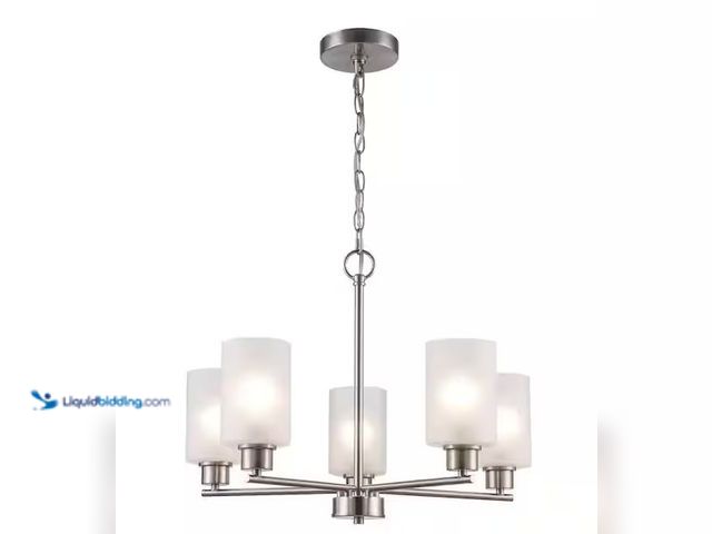 Lot 49-3637882 - Bel Air Lighting 5-Light Brushed Nickel Chandelier Light Fixture with Frosted Glass Shades, Model # ...
