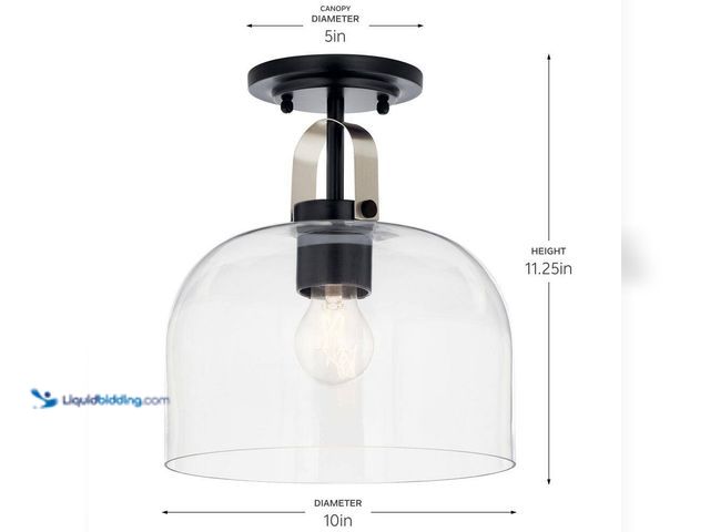 Lot 49-1631967 - KICHLER Kaelix 10 in. 1-Light Semi Flush Mount with Clear Glass in Black, Model # 38275, Unused, Has...