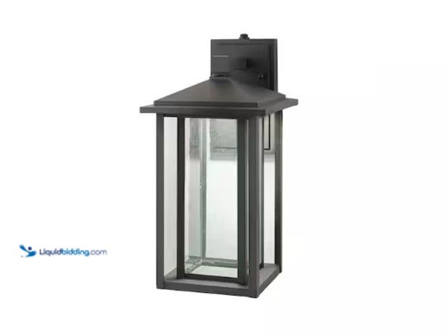 Lot 49-3612839 - Home Decorators Collection Mauvo Canyon 15.5 in. Black Dusk to Dawn LED Outdoor Wall Light Fixture P...