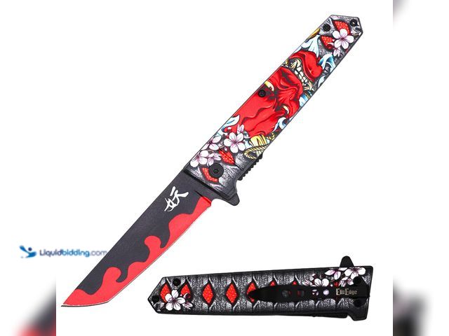 Lot 49-3481307 - Demonic Katana Spring Assisted Pocket Knife 9" with Tanto Blade - NEW - This pocket knife stays true...