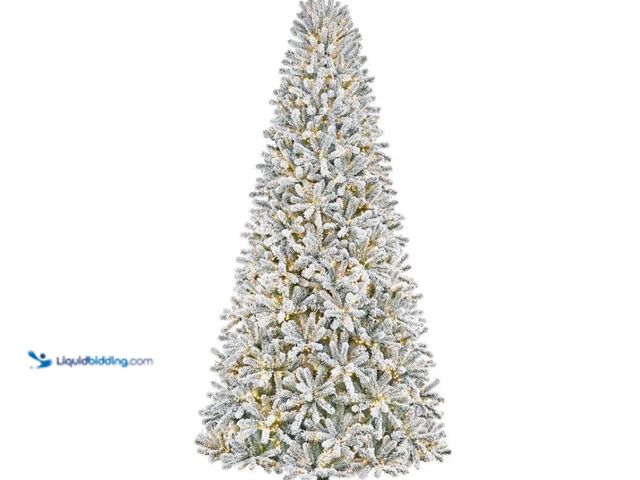 Lot 49-1543466 - 9FT Flocked Fraser Fir LED Pre-Lit Artificial Christmas Tree With 3000 Color Changing Lights and 10-...