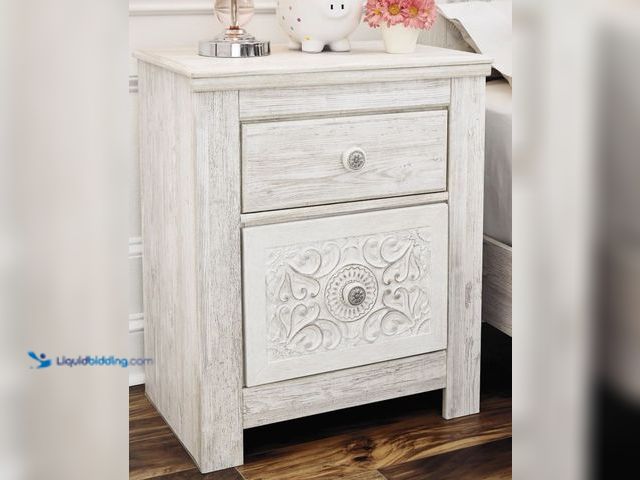 Lot 49-5452083 - Paxberry 25" 2 Drawer Charging Nightstand. Item is unused.