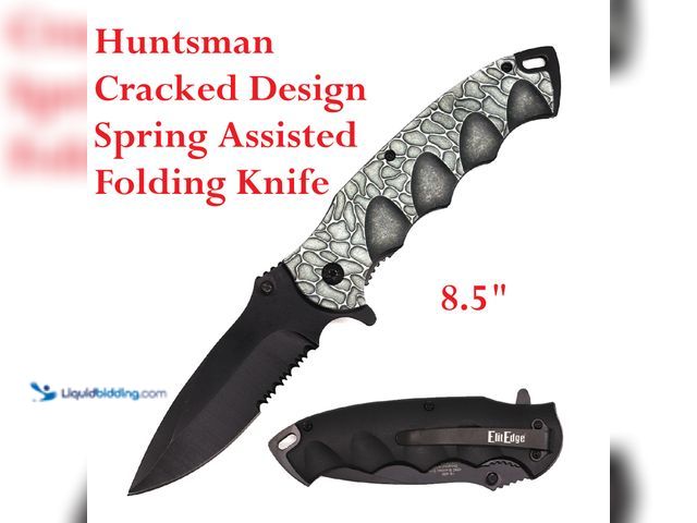 Lot 49-5492902 - ElitEdge Huntsman Cracked Design Spring Assisted Folding Knife 8.5" Grey with Partially Serrated Bla...