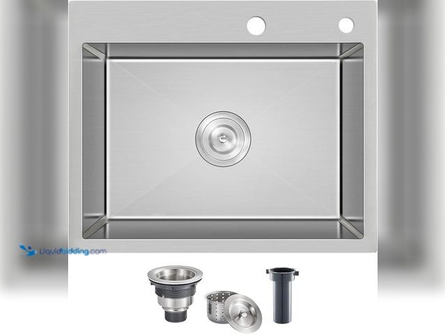 Lot 49-5453225 - MENATT 24 Inch Drop-in Kitchen Sink, 304 Stainless Steel Topmount Handmade Residential Sink, Single ...
