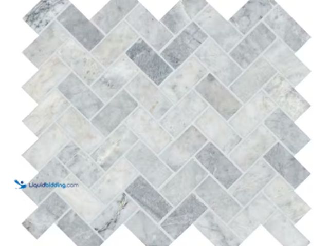 Lot 49-3709009 - (9.4 Sq. Ft) MSI Capri Blue Herringbone Glass Mosaic Tile – 10-Piece Box, Covers 9.4 Sq. Ft. Box of ...