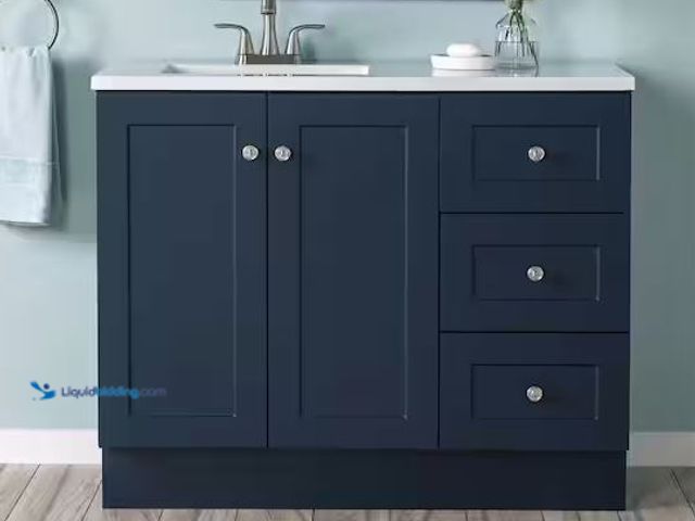 Lot 49-1537969 - Glacier Bay Bannister 43 in. Single Sink Deep Blue Bath Vanity with Granite-Look Colorpoint White Cu...