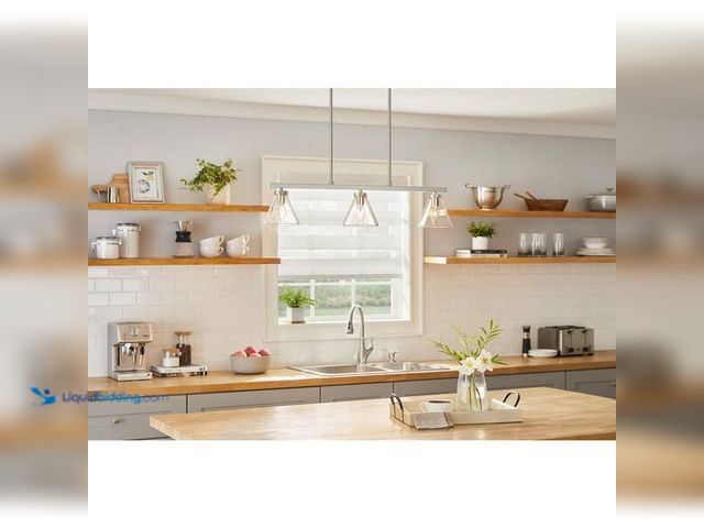 Lot 49-5454323 - Hampton Bay Myles 3-Light Island Pendant Light Brushed Nickel Finish Clear Glass Shades Model # LQV8...