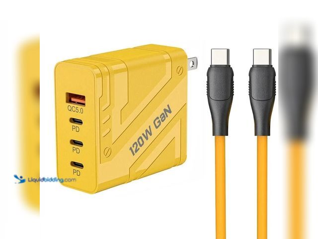 Lot 49-5393440 - 120W GaN Multi USB C Wall Charger with 4FT Cable - NEW - Durable and stylish - This charger adopts P...