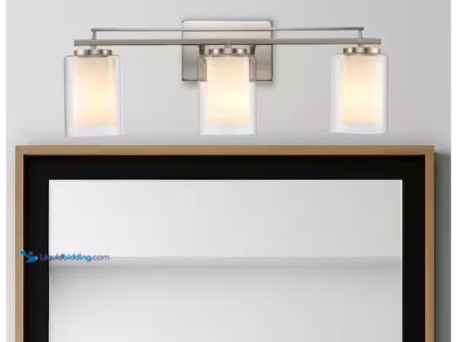 Lot 49-1622795 - Bel Air Lighting Lisbon 24 in. 3-Light Brushed Nickel Bathroom Vanity Light Fixture with Clear Glass...